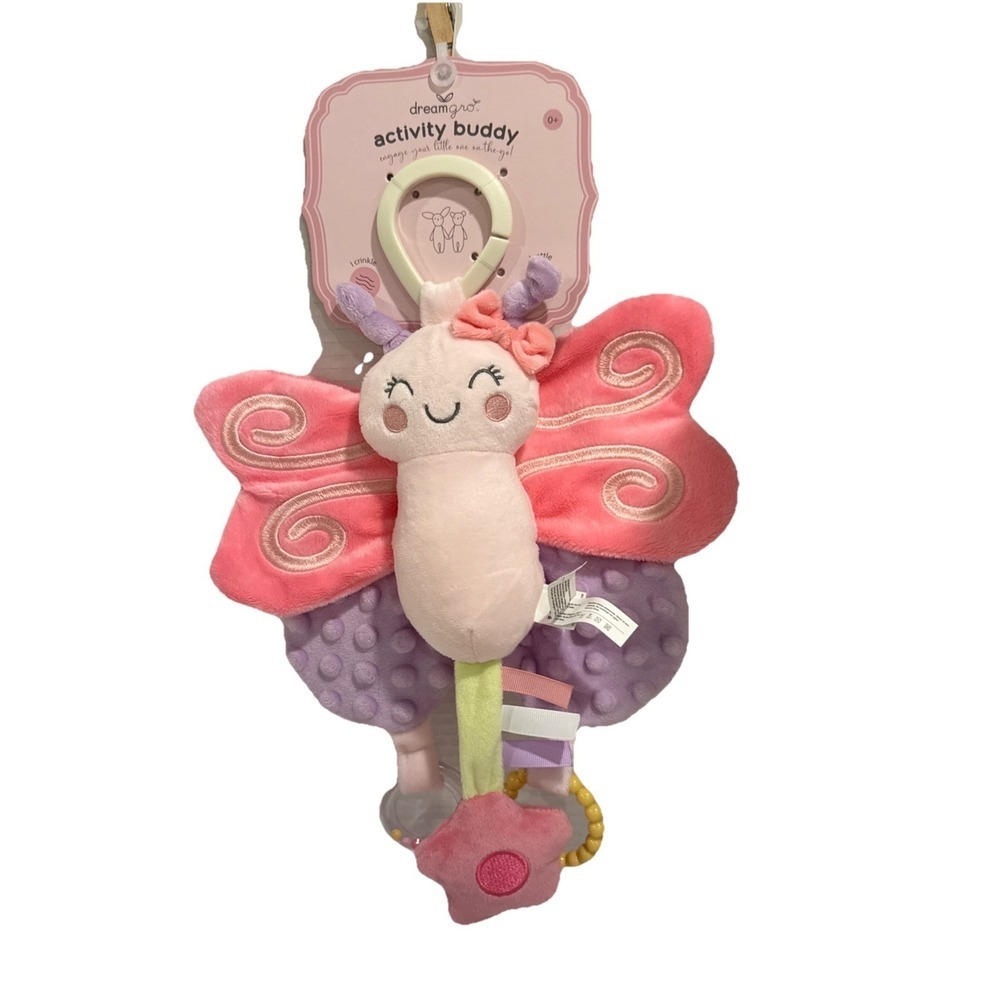 NWT Dreamgro Baby Girl Butterfly Pink Lovey Rattle Crinkle Plush Activity Buddy